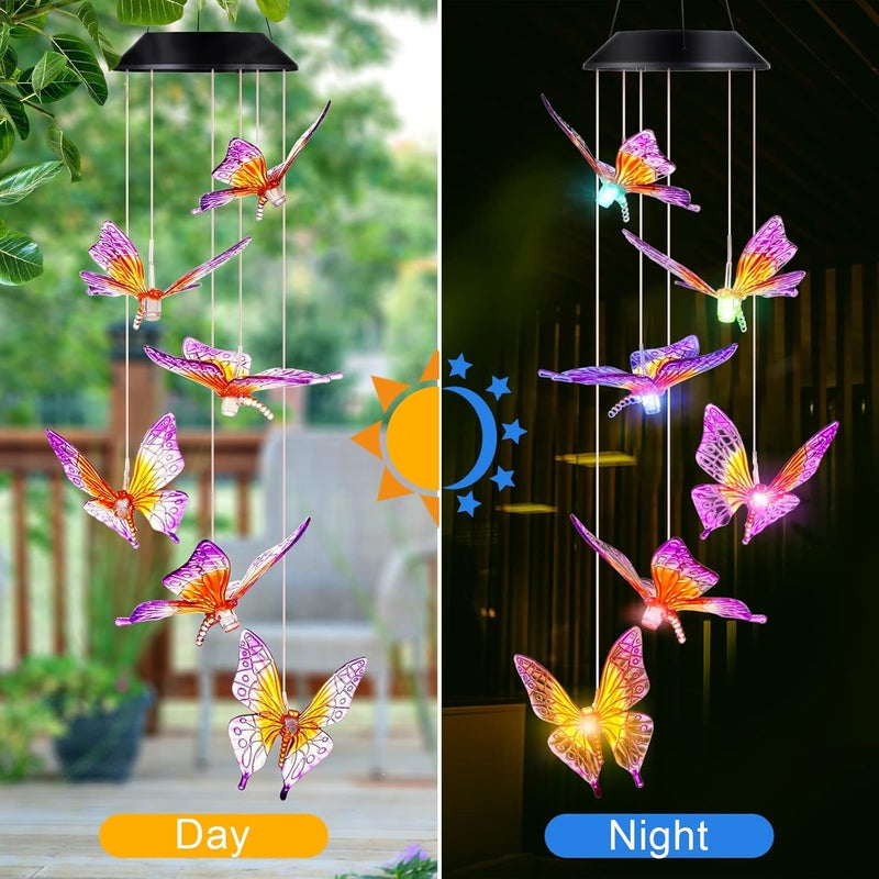 DesGully Butterfly Wind Chimes, Solar Wind Chimes/Wind Chimes for Outside Color Changing (Gifts for mom/Gift for Grandmom/Gift for Women) Thanksgiving Gift Butterfly Gift - Image 3